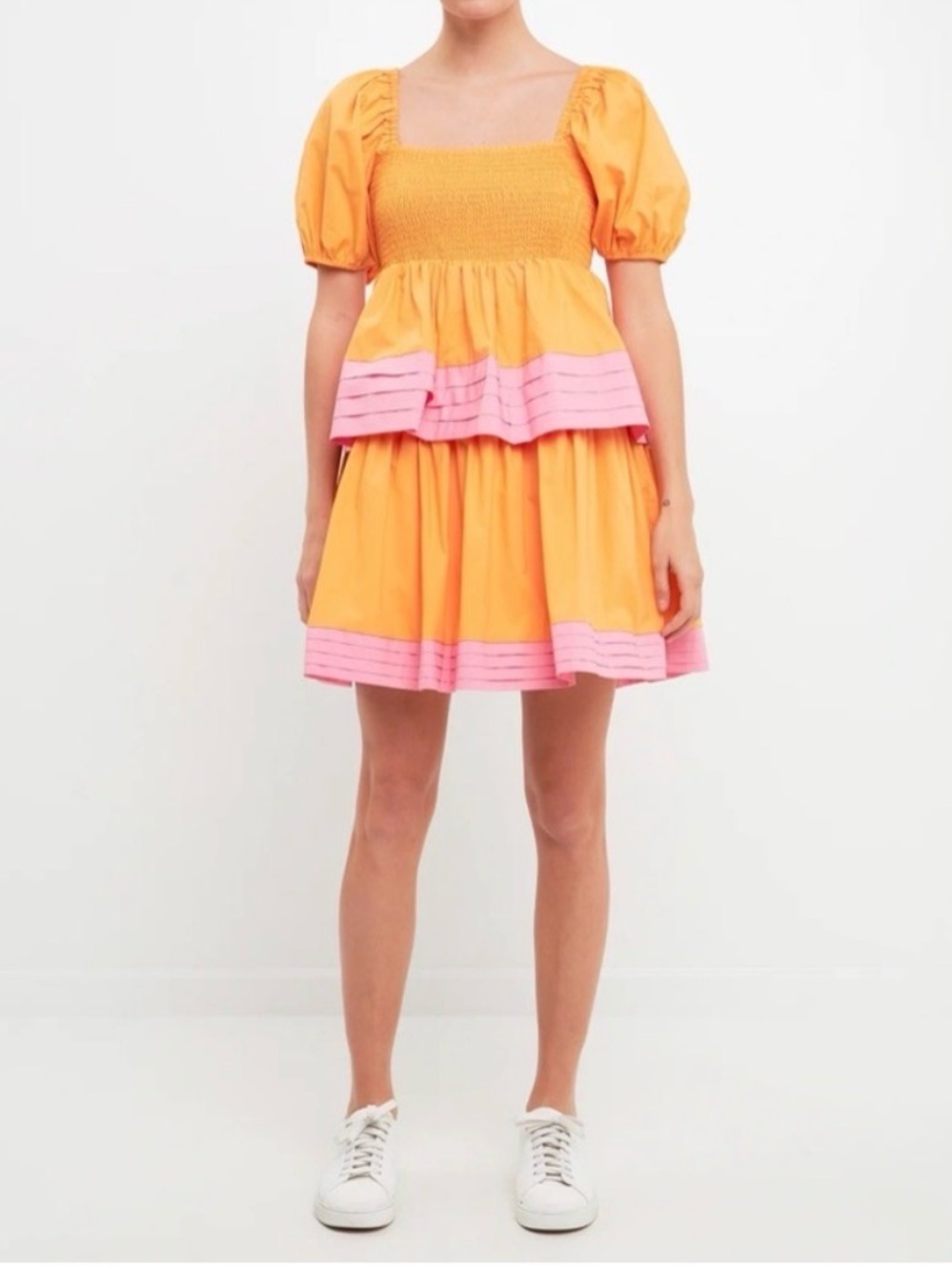 NWT English Factory Colorblock Smoked Tiered Mini Dress Sz XS